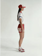 BADSEED Cropped Graphic Baseball Jersey in White - On Model