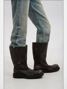 MasonPrince Wide Shaft Military Boots in Brown - On Model