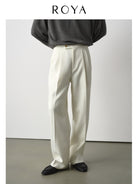 ROYA Pleated Acetate Wool Trousers in White - On Model