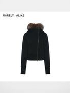 RARELY ALIKE Asymmetrical Plush Lined Jacket in Black