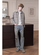 Roolrren Homme Short Wool Tweed Zip Jacket in Gray - On Model