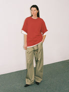 RandomPiece Oversized Drop Shoulder Cotton T Shirt in Red - On Model