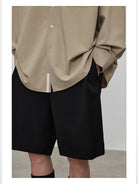 NANS Oversized Shirt with Leather Patch in Beige - On Male Model