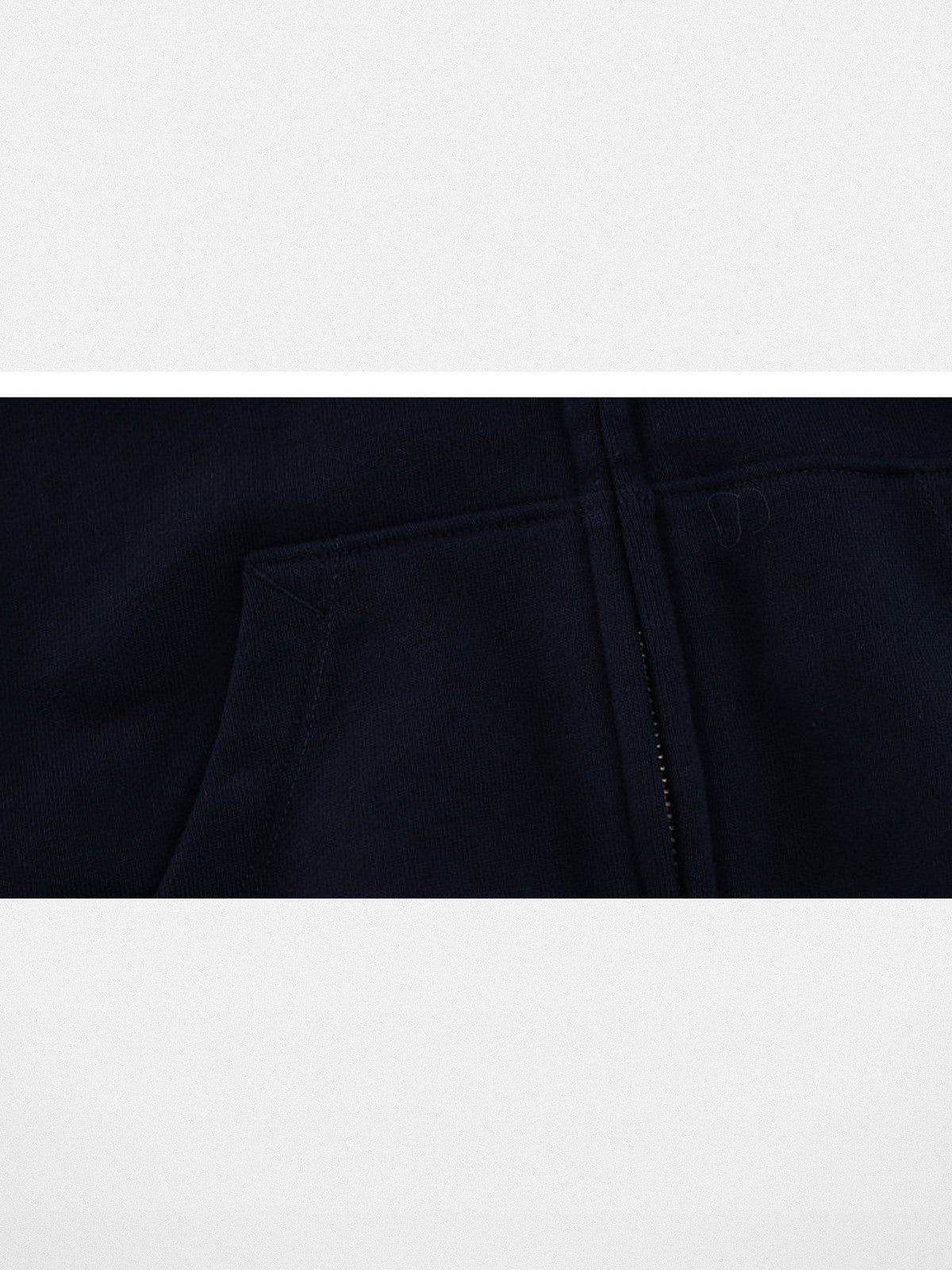 RARELY ALIKE Logo Print Zip Up Hoodie in Navy Blue - Detail