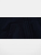 RARELY ALIKE Logo Print Zip Up Hoodie in Navy Blue - Detail