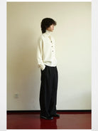 NANS Merino Wool Cashmere Cardigan in White - On Model