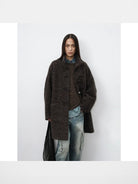 RandomPiece Alpaca Wool Boucl Toggle Coat in Brown - On Model