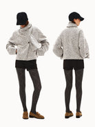 PUKI Scarf Collar Wool Tweed Jacket in Gray - On Model