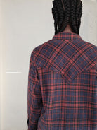UNKNOWNWORLD Washed Plaid Flannel Raw Edge Shirt in Blue - On Model