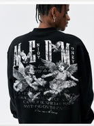 MEDM Angel Appliqu Fleece Sweatshirt in Black - On Male Model