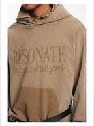 NANS Heavyweight Faded Graphic Hoodie in Beige - On Model