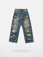 UNKNOWNWORLD Heavyweight Distressed Wide Leg Jeans in Denim