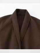 RandomPiece Merino Wool Camel Hair Robe Coat in Dark Brown - Detail
