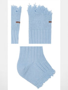 SHUSHUTONG Logo Embroidered Lambswool Leg Warmers in Light Blue - Detail