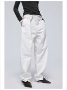 Simple Project Twisted Belt Curved Leg Pants in White - On Female Model