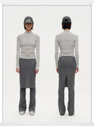 RARELY ALIKE Skirted Micro Flare Trousers in Dark Gray - On Model
