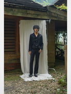 Retro21 Fringe Trim Shirt Jacket in Black - On Male Model