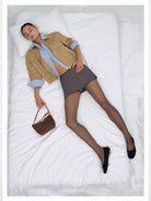 RARELY ALIKE Faux Two Piece Striped Collar Jacket in Beige - On Model