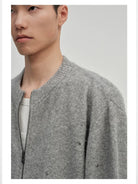 NANS Distressed Yak Wool Zip Cardigan in Gray - On Male Model