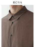 ROYA Australian Merino Wool Blend Shirt in Beige - On Model