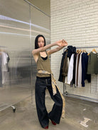 NeverSeez Curved Leg Selvedge Jeans in Raw Indigo - On Model