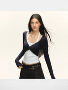 ARISEISM Faux Layered Twist Front Top in No Padding Faux Two-Piece Style