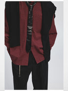 NANS Menswear Oversized Cotton Plaid Shirt in Burgundy - On Model