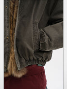 MASONPRINCE Fox Fur Collar Canvas Hunting Jacket in Green - On Model #color_green