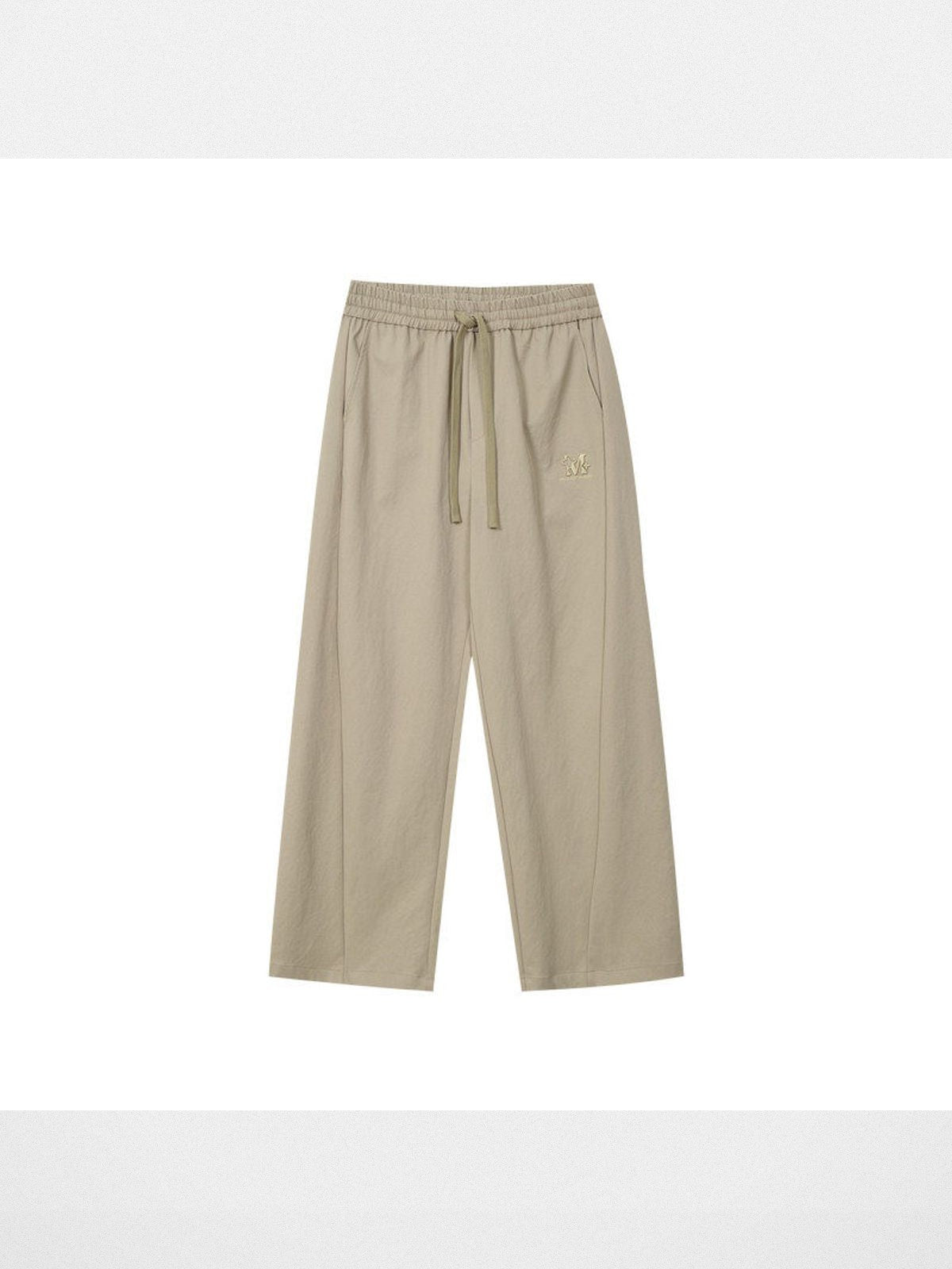 MEDM Spliced Wide Leg Drawstring Pants in Beige