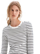 PUKI Striped Half Sleeve Cropped T Shirt in White - On Model