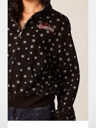 Beer Bro Allover Star Print Zip Up Hoodie in Black - On Model