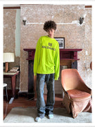 TRIANGLE PROJECT Mud Dyed Hand Painted Distressed Jeans in Dark Gray - On Model