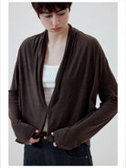 Simple Project Linen Blend Cowl Neck Cardigan in Brown - On Model