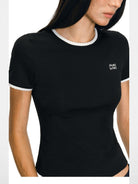PUKI Contrast Trim Slim T Shirt in Black - On Model
