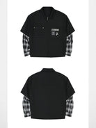 SOD Online Store Layered Sleeve Zip Up Shirt Jacket in Black