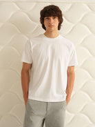 Retro21 Tubular Knit Brushed Cotton T Shirt in White - On Model