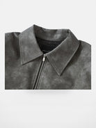 Y OFFICIAL Cropped Matte Faux Leather Jacket in Gray - Detail