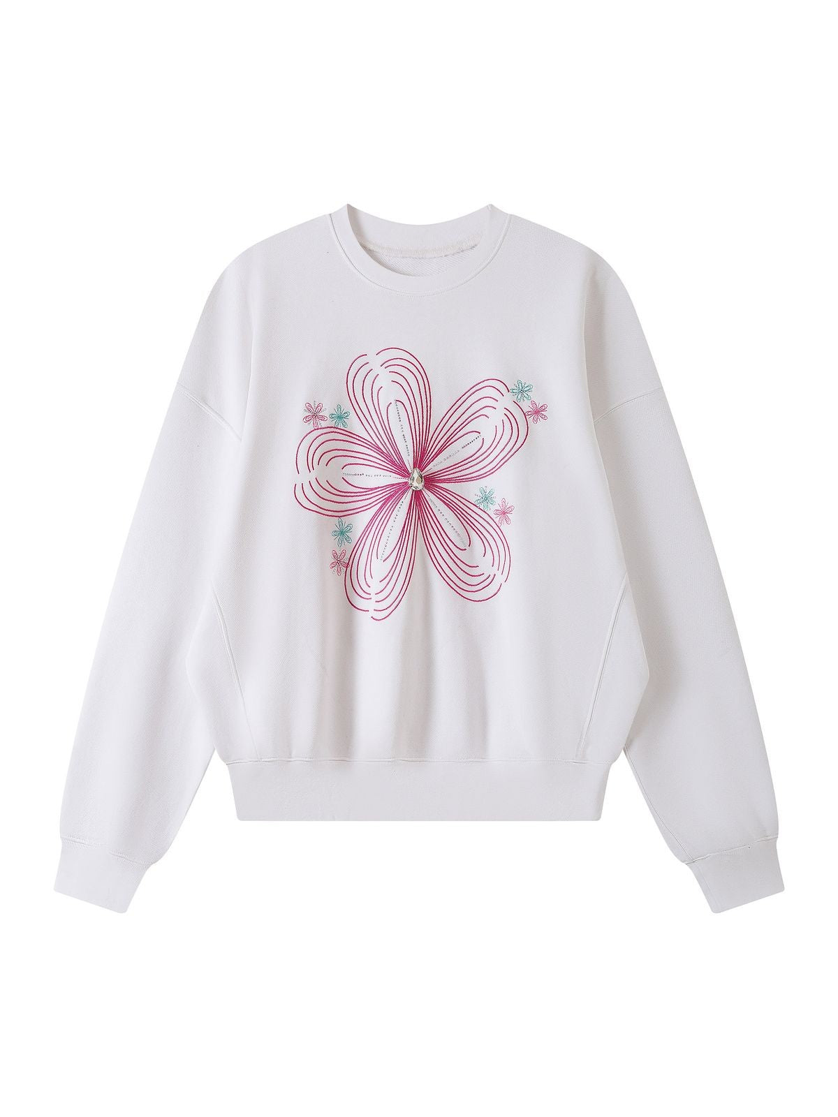 THELIGHT OFFICIAL Heavyweight Floral Rhinestone Sweatshirt in White