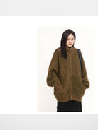 THELIGHT OFFICIAL Oversized Nylon Bomber Jacket in Olive - On Model