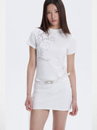 THELIGHT OFFICIAL Rhinestone Star Cotton T Shirt in White - On Model
