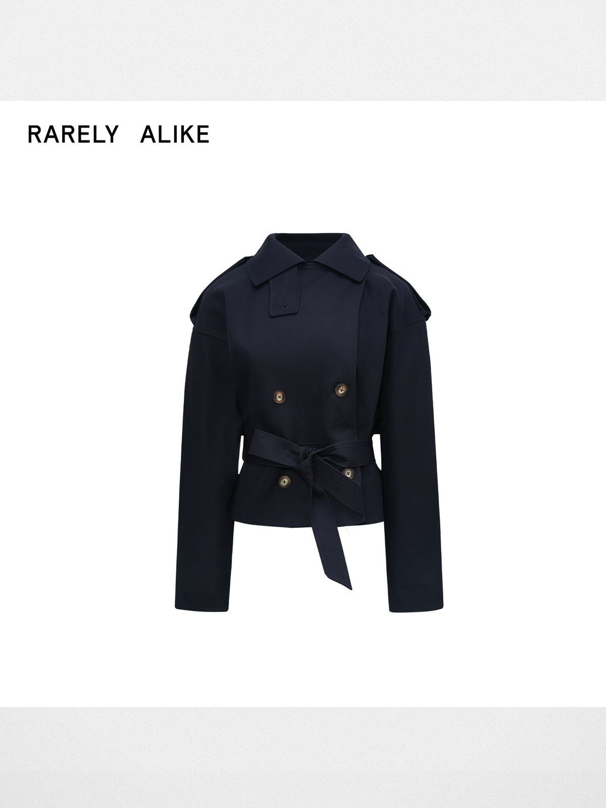 RARELY ALIKE Double Breasted Short Trench Jacket in Navy Blue