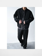 Roolrren Homme Heavyweight Cotton Raccagni Zip Jacket in Black - On Model