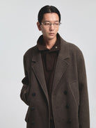 NANS Double Breasted Wool Cashmere Coat in Brown - On Model