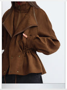 RARELY ALIKE Layered Faux Leather Jacket in Brown - On Model