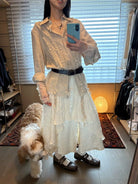 NeverSeez Lyocell Linen Fringe Shirt in Gray - On Female Model