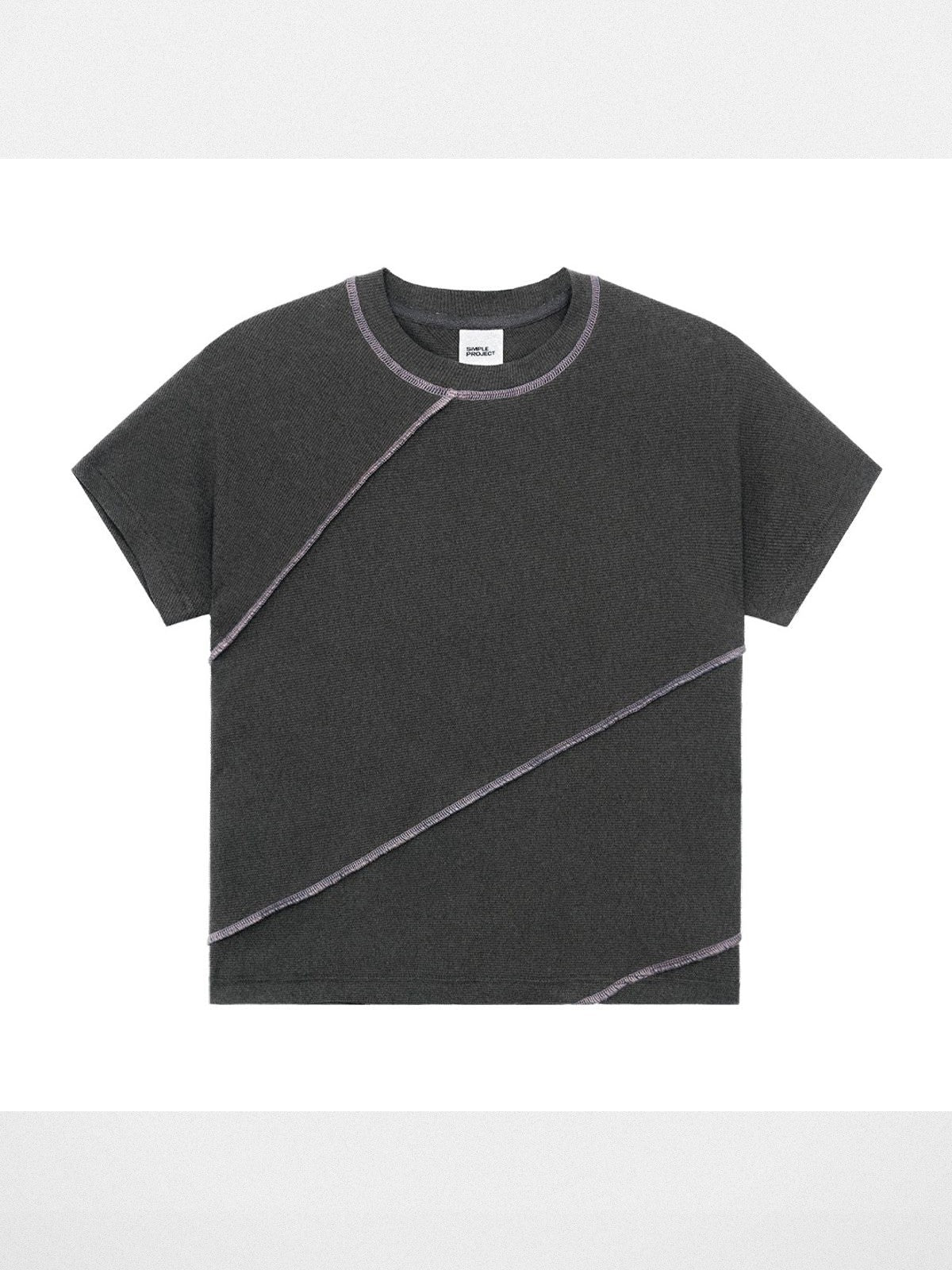 Simple Project Spiral Contrast Stitch Ribbed Tee in Gray
