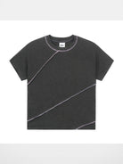 Simple Project Spiral Contrast Stitch Ribbed Tee in Gray