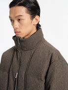 NANS Textured Twill Down Puffer in Brown - Detail