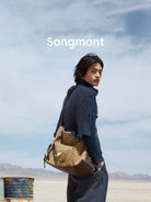 Songmont Large Suede Leather Hobo in Beige - On Model