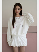 THELIGHT OFFICIAL Rhinestone Dragonfly Raglan Sweatshirt in White - On Model